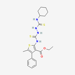 molecular formula C22H28N4O2S3 B4117577 ethyl 2-[({2-[(cyclohexylamino)carbonothioyl]hydrazino}carbonothioyl)amino]-5-methyl-4-phenyl-3-thiophenecarboxylate 