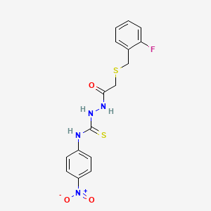 molecular formula C16H15FN4O3S2 B4117593 2-{[(2-fluorobenzyl)thio]acetyl}-N-(4-nitrophenyl)hydrazinecarbothioamide 