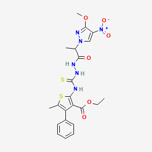 molecular formula C22H24N6O6S2 B4117598 ethyl 2-[({2-[2-(3-methoxy-4-nitro-1H-pyrazol-1-yl)propanoyl]hydrazino}carbonothioyl)amino]-5-methyl-4-phenyl-3-thiophenecarboxylate 