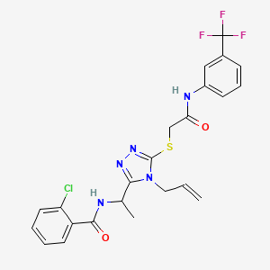 molecular formula C23H21ClF3N5O2S B4117759 N-(1-{4-allyl-5-[(2-oxo-2-{[3-(trifluoromethyl)phenyl]amino}ethyl)thio]-4H-1,2,4-triazol-3-yl}ethyl)-2-chlorobenzamide 