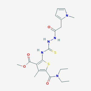 molecular formula C20H27N5O4S2 B4117891 methyl 5-[(diethylamino)carbonyl]-4-methyl-2-[({2-[(1-methyl-1H-pyrrol-2-yl)acetyl]hydrazino}carbonothioyl)amino]-3-thiophenecarboxylate 
