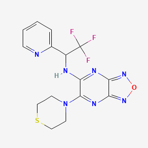 molecular formula C15H14F3N7OS B4117930 6-(4-thiomorpholinyl)-N-[2,2,2-trifluoro-1-(2-pyridinyl)ethyl][1,2,5]oxadiazolo[3,4-b]pyrazin-5-amine 