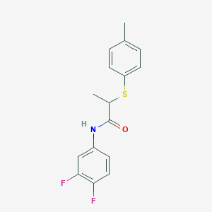 molecular formula C16H15F2NOS B4117977 N-(3,4-difluorophenyl)-2-[(4-methylphenyl)thio]propanamide 