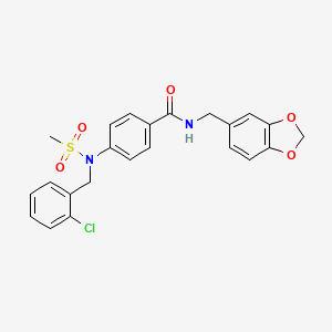 molecular formula C23H21ClN2O5S B4118135 N-(1,3-benzodioxol-5-ylmethyl)-4-[(2-chlorobenzyl)(methylsulfonyl)amino]benzamide 