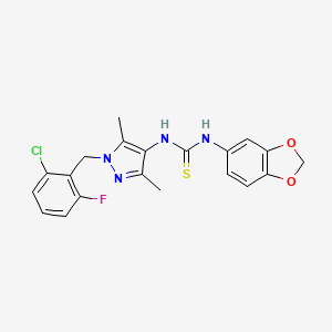 molecular formula C20H18ClFN4O2S B4118192 N-1,3-benzodioxol-5-yl-N'-[1-(2-chloro-6-fluorobenzyl)-3,5-dimethyl-1H-pyrazol-4-yl]thiourea 