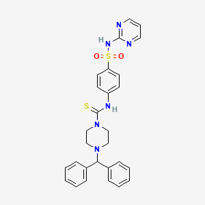 molecular formula C28H28N6O2S2 B4118233 4-(diphenylmethyl)-N-{4-[(2-pyrimidinylamino)sulfonyl]phenyl}-1-piperazinecarbothioamide 