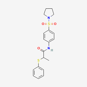 molecular formula C19H22N2O3S2 B4118383 2-(phenylthio)-N-[4-(1-pyrrolidinylsulfonyl)phenyl]propanamide 