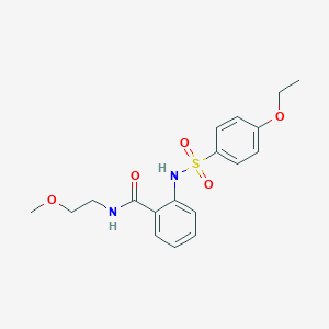 molecular formula C18H22N2O5S B4118509 2-{[(4-ethoxyphenyl)sulfonyl]amino}-N-(2-methoxyethyl)benzamide 
