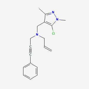 molecular formula C18H20ClN3 B4118577 N-[(5-chloro-1,3-dimethyl-1H-pyrazol-4-yl)methyl]-N-(3-phenylprop-2-yn-1-yl)prop-2-en-1-amine 