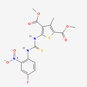 molecular formula C16H14FN3O6S2 B4118663 dimethyl 5-({[(4-fluoro-2-nitrophenyl)amino]carbonothioyl}amino)-3-methyl-2,4-thiophenedicarboxylate 