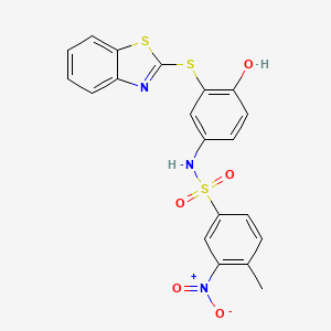 molecular formula C20H15N3O5S3 B4119001 N-[3-(1,3-benzothiazol-2-ylthio)-4-hydroxyphenyl]-4-methyl-3-nitrobenzenesulfonamide 
