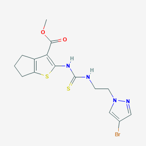 molecular formula C15H17BrN4O2S2 B4119359 methyl 2-[({[2-(4-bromo-1H-pyrazol-1-yl)ethyl]amino}carbonothioyl)amino]-5,6-dihydro-4H-cyclopenta[b]thiophene-3-carboxylate 