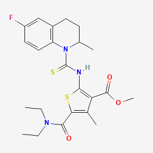 molecular formula C23H28FN3O3S2 B4119435 methyl 5-[(diethylamino)carbonyl]-2-{[(6-fluoro-2-methyl-3,4-dihydro-1(2H)-quinolinyl)carbonothioyl]amino}-4-methyl-3-thiophenecarboxylate 