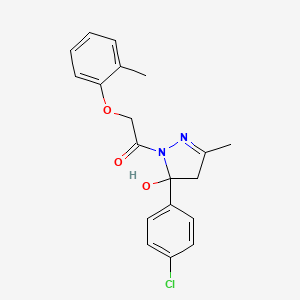 molecular formula C19H19ClN2O3 B4119529 5-(4-chlorophenyl)-3-methyl-1-[(2-methylphenoxy)acetyl]-4,5-dihydro-1H-pyrazol-5-ol 