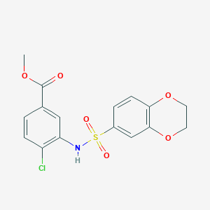 molecular formula C16H14ClNO6S B4119602 methyl 4-chloro-3-[(2,3-dihydro-1,4-benzodioxin-6-ylsulfonyl)amino]benzoate 