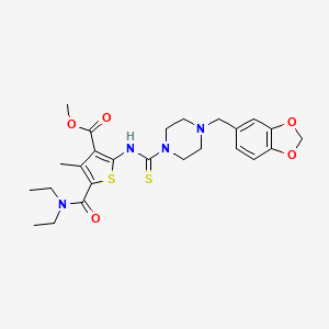 molecular formula C25H32N4O5S2 B4119655 methyl 2-({[4-(1,3-benzodioxol-5-ylmethyl)-1-piperazinyl]carbonothioyl}amino)-5-[(diethylamino)carbonyl]-4-methyl-3-thiophenecarboxylate 