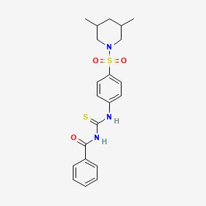 molecular formula C21H25N3O3S2 B4119671 N-[({4-[(3,5-dimethyl-1-piperidinyl)sulfonyl]phenyl}amino)carbonothioyl]benzamide 