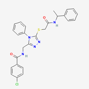 molecular formula C26H24ClN5O2S B4119707 4-chloro-N-{[5-({2-oxo-2-[(1-phenylethyl)amino]ethyl}thio)-4-phenyl-4H-1,2,4-triazol-3-yl]methyl}benzamide 