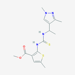 molecular formula C15H20N4O2S2 B4119954 methyl 2-[({[1-(1,3-dimethyl-1H-pyrazol-4-yl)ethyl]amino}carbonothioyl)amino]-5-methyl-3-thiophenecarboxylate 
