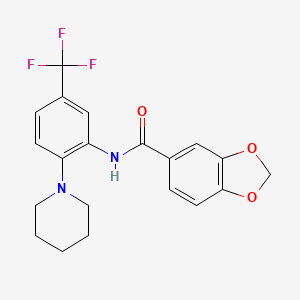 molecular formula C20H19F3N2O3 B4119966 N-[2-(1-piperidinyl)-5-(trifluoromethyl)phenyl]-1,3-benzodioxole-5-carboxamide 