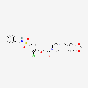 molecular formula C27H28ClN3O6S B4120065 4-{2-[4-(1,3-benzodioxol-5-ylmethyl)-1-piperazinyl]-2-oxoethoxy}-N-benzyl-3-chlorobenzenesulfonamide 