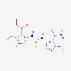 molecular formula C16H21N5O3S2 B4120077 methyl 2-[({[5-(aminocarbonyl)-1-ethyl-1H-pyrazol-4-yl]amino}carbonothioyl)amino]-4-ethyl-5-methyl-3-thiophenecarboxylate 