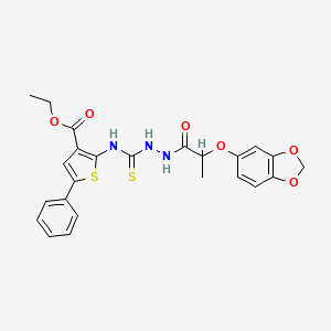 molecular formula C24H23N3O6S2 B4120505 ethyl 2-[({2-[2-(1,3-benzodioxol-5-yloxy)propanoyl]hydrazino}carbonothioyl)amino]-5-phenyl-3-thiophenecarboxylate 