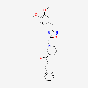 molecular formula C26H31N3O4 B4120762 1-(1-{[3-(3,4-dimethoxybenzyl)-1,2,4-oxadiazol-5-yl]methyl}-3-piperidinyl)-3-phenyl-1-propanone 