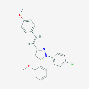 molecular formula C25H23ClN2O2 B412084 1-(4-chlorophenyl)-5-(2-methoxyphenyl)-3-[2-(4-methoxyphenyl)vinyl]-4,5-dihydro-1H-pyrazole 