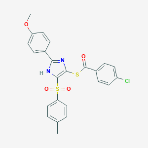 molecular formula C24H19ClN2O4S2 B412104 S-{2-(4-methoxyphenyl)-4-[(4-methylphenyl)sulfonyl]-1H-imidazol-5-yl} 4-chlorobenzenecarbothioate 