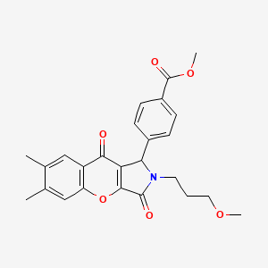 molecular formula C25H25NO6 B4121042 methyl 4-[2-(3-methoxypropyl)-6,7-dimethyl-3,9-dioxo-1,2,3,9-tetrahydrochromeno[2,3-c]pyrrol-1-yl]benzoate 