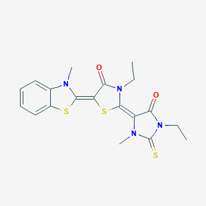 molecular formula C19H20N4O2S3 B412119 (2Z,5Z)-3-ethyl-2-(1-ethyl-3-methyl-5-oxo-2-sulfanylideneimidazolidin-4-ylidene)-5-(3-methyl-1,3-benzothiazol-2-ylidene)-1,3-thiazolidin-4-one CAS No. 306316-69-8