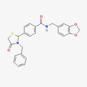 N-(1,3-benzodioxol-5-ylmethyl)-4-(3-benzyl-4-oxo-1,3-thiazolidin-2-yl)benzamide