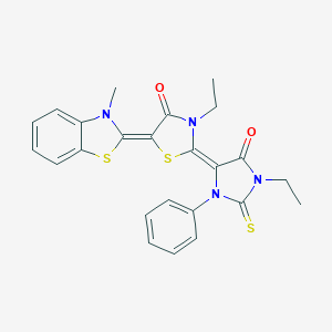 molecular formula C24H22N4O2S3 B412121 3-ethyl-2-(1-ethyl-5-oxo-3-phenyl-2-thioxo-4-imidazolidinylidene)-5-(3-methyl-1,3-benzothiazol-2(3H)-ylidene)-1,3-thiazolidin-4-one 