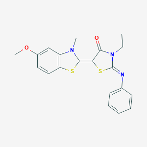 molecular formula C20H19N3O2S2 B412123 3-ethyl-5-(5-methoxy-3-methyl-1,3-benzothiazol-2(3H)-ylidene)-2-(phenylimino)-1,3-thiazolidin-4-one CAS No. 306316-89-2