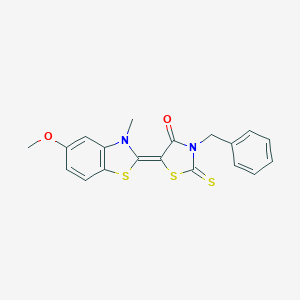 molecular formula C19H16N2O2S3 B412124 3-benzyl-5-(5-methoxy-3-methyl-1,3-benzothiazol-2(3H)-ylidene)-2-thioxo-1,3-thiazolidin-4-one CAS No. 302601-55-4