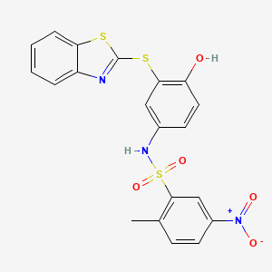 molecular formula C20H15N3O5S3 B4121267 N-[3-(1,3-benzothiazol-2-ylsulfanyl)-4-hydroxyphenyl]-2-methyl-5-nitrobenzenesulfonamide 