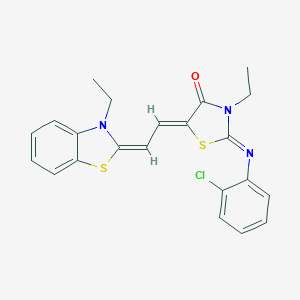 molecular formula C22H20ClN3OS2 B412128 (5Z)-2-(2-chlorophenyl)imino-3-ethyl-5-[(2E)-2-(3-ethyl-1,3-benzothiazol-2-ylidene)ethylidene]-1,3-thiazolidin-4-one CAS No. 300383-30-6