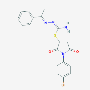 molecular formula C19H17BrN4O2S B412138 1-(4-Bromophenyl)-2,5-dioxo-3-pyrrolidinyl 2-(1-phenylethylidene)hydrazinecarbimidothioate 