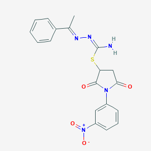 molecular formula C19H17N5O4S B412139 1-{3-Nitrophenyl}-2,5-dioxo-3-pyrrolidinyl 2-(1-phenylethylidene)hydrazinecarbimidothioate 