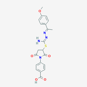 molecular formula C21H20N4O5S B412140 4-[3-[(E)-N'-[(E)-1-(4-methoxyphenyl)ethylideneamino]carbamimidoyl]sulfanyl-2,5-dioxopyrrolidin-1-yl]benzoic acid 