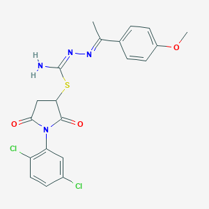 molecular formula C20H18Cl2N4O3S B412143 1-(2,5-Dichlorophenyl)-2,5-dioxo-3-pyrrolidinyl 2-[1-(4-methoxyphenyl)ethylidene]hydrazinecarbimidothioate 