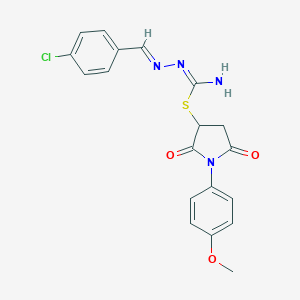 molecular formula C19H17ClN4O3S B412144 1-(4-Methoxyphenyl)-2,5-dioxo-3-pyrrolidinyl 2-(4-chlorobenzylidene)hydrazinecarbimidothioate 