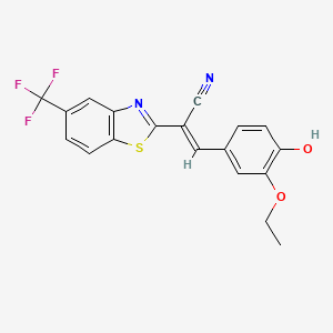 molecular formula C19H13F3N2O2S B4121455 (E)-3-(3-ethoxy-4-hydroxyphenyl)-2-[5-(trifluoromethyl)-1,3-benzothiazol-2-yl]prop-2-enenitrile 