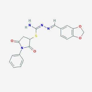 molecular formula C19H16N4O4S B412146 2,5-Dioxo-1-phenyl-3-pyrrolidinyl 2-(1,3-benzodioxol-5-ylmethylene)hydrazinecarbimidothioate 