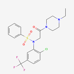 molecular formula C21H23ClF3N3O3S B4121473 N-[2-chloro-5-(trifluoromethyl)phenyl]-N-[2-(4-ethylpiperazin-1-yl)-2-oxoethyl]benzenesulfonamide 