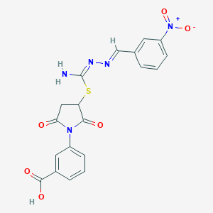 molecular formula C19H15N5O6S B412151 3-(3-{[(2-{3-Nitrobenzylidene}hydrazino)(imino)methyl]sulfanyl}-2,5-dioxo-1-pyrrolidinyl)benzoic acid 
