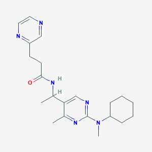 molecular formula C21H30N6O B4121523 N-[1-[2-[cyclohexyl(methyl)amino]-4-methylpyrimidin-5-yl]ethyl]-3-pyrazin-2-ylpropanamide 