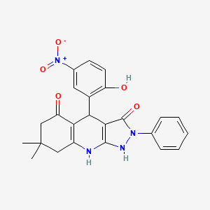 molecular formula C24H22N4O5 B4121531 3-hydroxy-4-(2-hydroxy-5-nitrophenyl)-7,7-dimethyl-2-phenyl-2,4,6,7,8,9-hexahydro-5H-pyrazolo[3,4-b]quinolin-5-one 