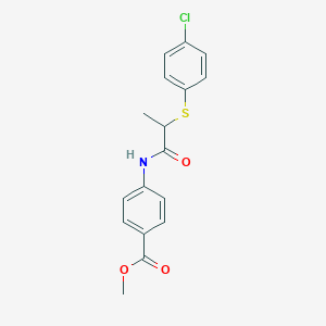 molecular formula C17H16ClNO3S B4121553 methyl 4-({2-[(4-chlorophenyl)thio]propanoyl}amino)benzoate 